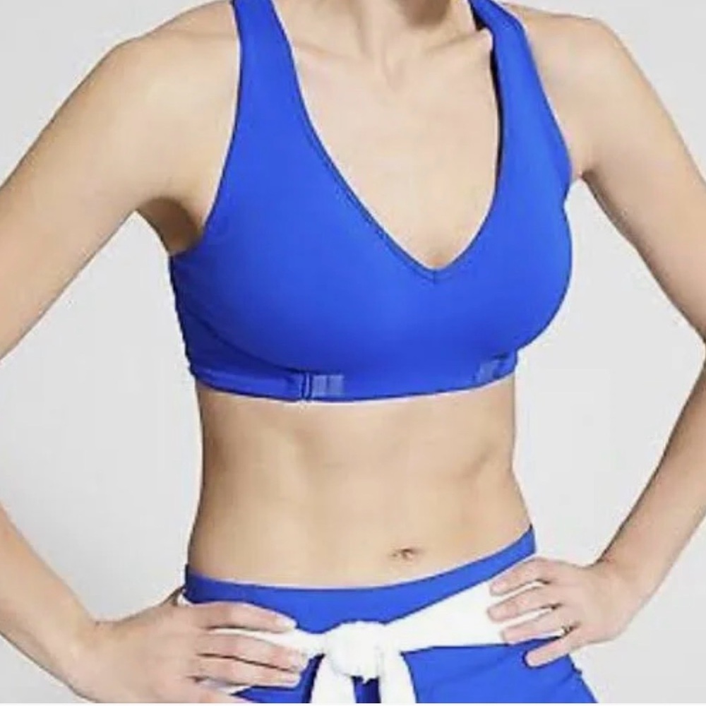 Athleta Be Bold Wrap Front Sports Bra Bristol Blue, size small
